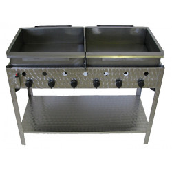Langoš in pekač za krofe z inox ponevjo in odtočnim ventilom - plinski, s 6 gorilniki